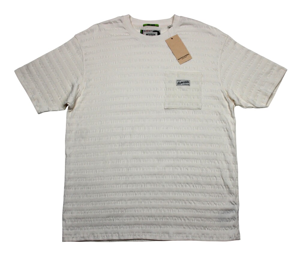 Scotch & Soda Textured Pocket T-Shirt Mens XL White Crew Neck Cotton Stretch